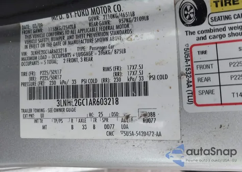 2010 Lincoln Mkz z USA, uszkodzony, nr VIN 3LNHL2GC1AR603218